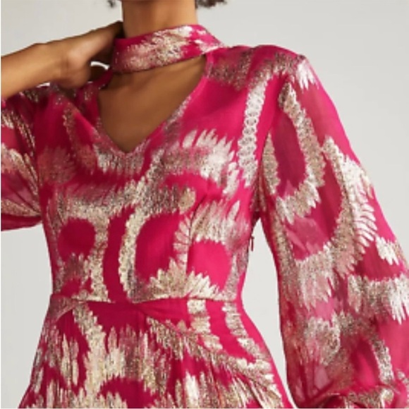 HEMANT & NANDITA anthropologie metallic maxi dress magenta pink gold size 4 - Picture 3 of 14